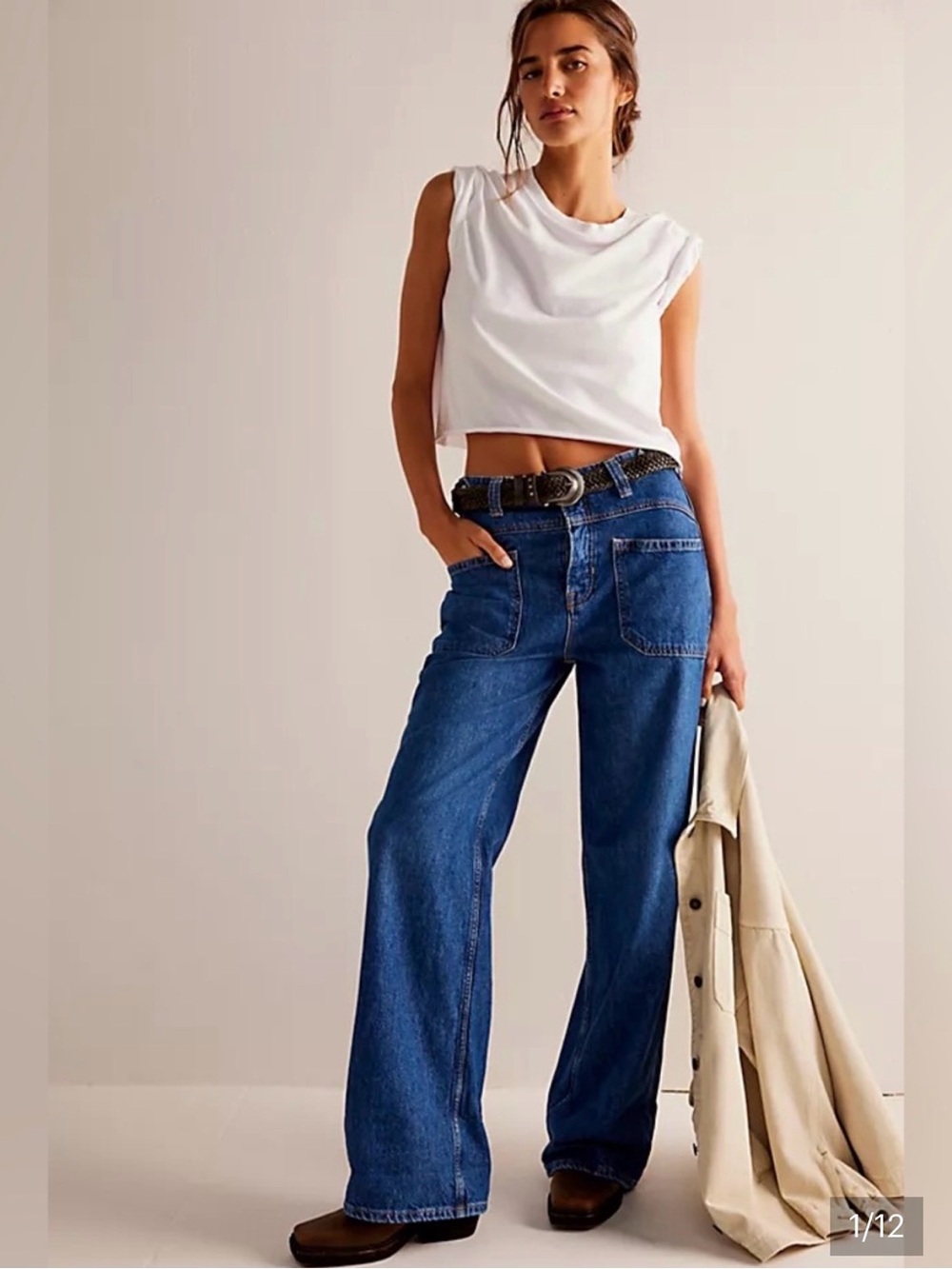 We The Free Palmer Wide Leg Utility Jeans Size 25 Dark Wash